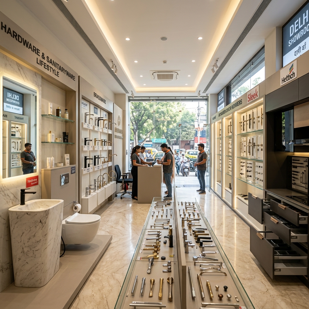 RK Hardware showroom interior in Sultanpur, Delhi
